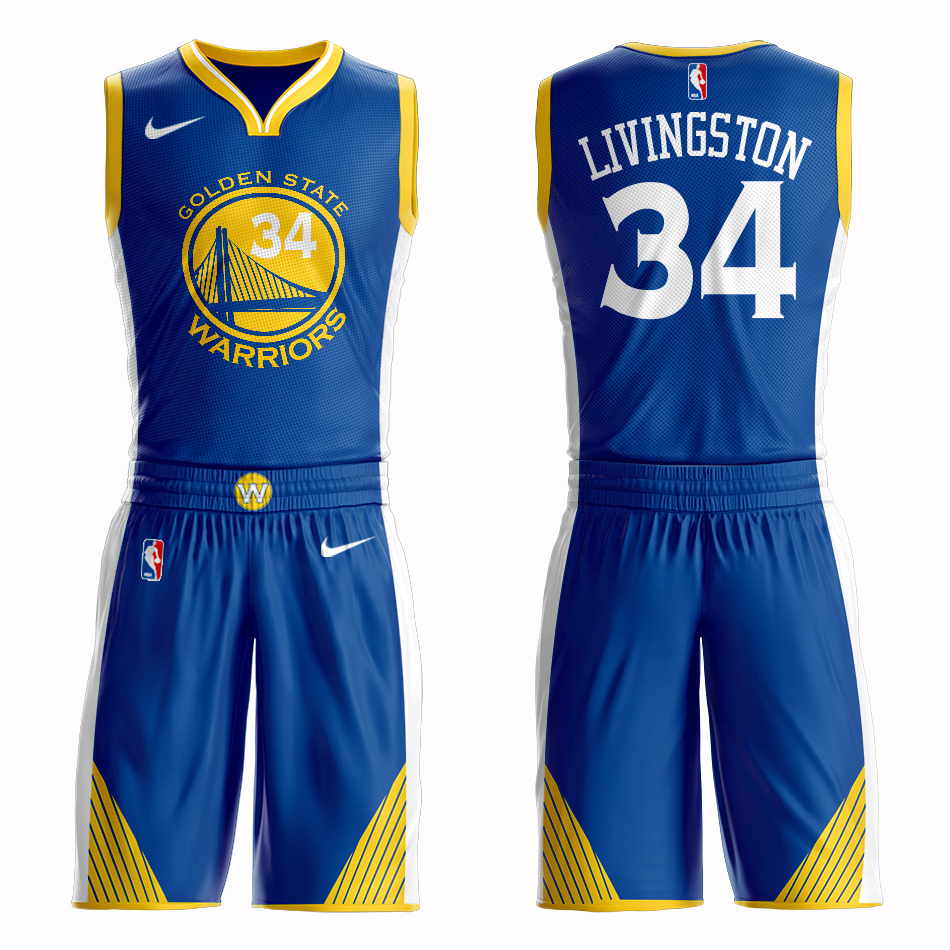 Men 2019 NBA Nike Golden State Warriors 34 Livingston blue Customized jersey